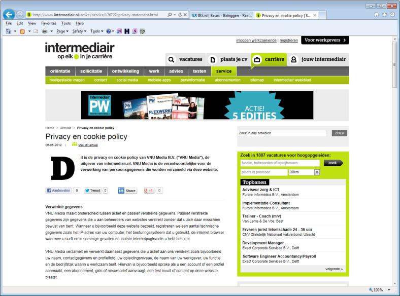 Figuur 6. Intermediair: http://www.intermediair.nl/artikel/service/126727/privacy-statement.