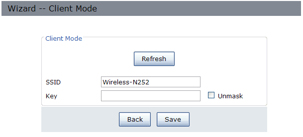 Selecteer de SSID van het Access Point waarmee u wenst te verbinden en klik op Select. De SSID van het gewenste netwerk wordt automatisch ingevuld in het draadloze instellingen venster.