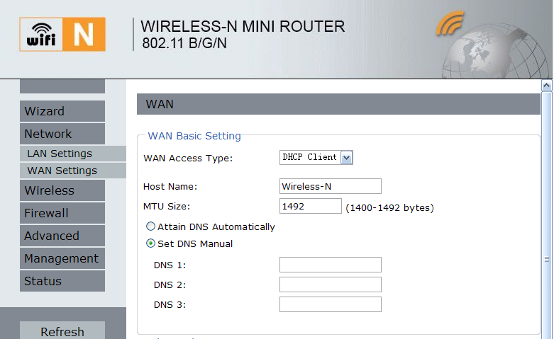 Als u ISP de DHCP service verzorgt, kies voor DHCP Client waarna de router automatisch de IP parameters van uw ISP zal ontvangen.