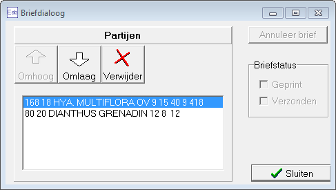 23.1 Partijen verwijderen/volgorde veranderen In de lijst staan de partijen die op de brief ingevuld zijn.