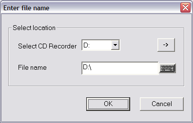 Nu geeft u bij file name achter de : \ de naam voor uw camera fragment en drukt op OK. De minibank wordt gemaakt en daarna automatisch gebrand op een CD.
