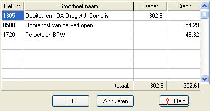 Verkoopfactuur inboeken via dagboeken 11. F Klik op het knopje [ v ] achter BTWsoort en kies: hoog. 12. F Klik op het knopje [ v ] achter Debiteur en kies de naam van de klant. 13.