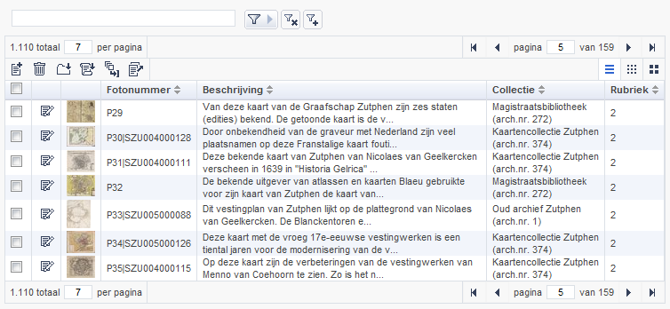 Navigatie Resultaatweergave actieknoppen filter weergave paginering 17 Actieknoppen Vanuit de resultaatweergave is het mogelijk verschillende acties op de records uitvoeren.