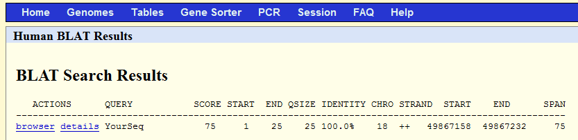 More exercises Genome Browsing Find the signal peptide sequence of human DCC and use BLAT to locate this sequence in the human genome Ga naar uniprot: zoek DCC, zoek human: P43146DCC_HUMAN how many