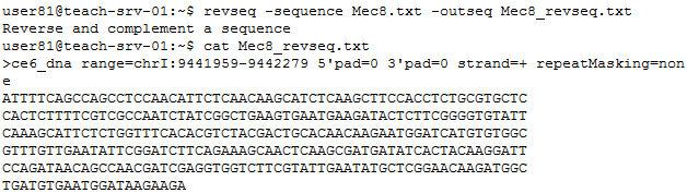 Zorg ervoor dat je in notepad alles rond de sequentie weghaalt 1 e manier: F Secure SSH Client F Secure SSH Client: transeq sequence Mec8.txt outseq Mec8_transeq.