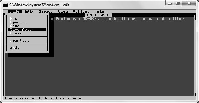 1 Microsoft besturingssystemen Werken in MS-DOS Als je een idee wil hebben hoe je met MS-DOS kan werken, hoef je dat besturingssysteem niet apart op je computer te installeren, tenminste als je over