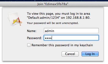 De standaard gebruikersnaam is admin, en het standaard wachtwoord is 1234. <Windows> <Mac> 5. U wordt naar de eerste set-up pagina geleid.