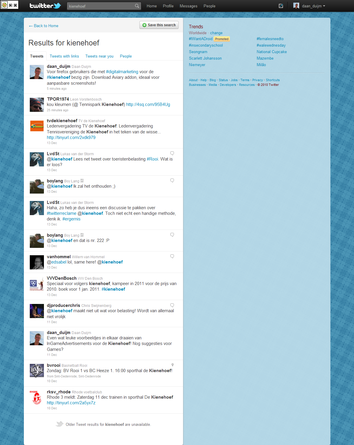17.2 In hoeverre komt het aanbod van de Kienehoef zelf ter sprake? Plak hier screenshots. 1. Twitter: De Kienehoef is aanwezig op Twitter.