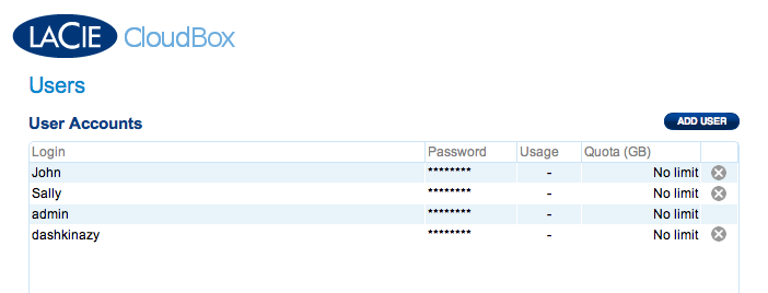 Uw LaCie CloudBox beheren Gebruikershandleiding pagina 38 4.7. Dashboard: gebruikers Op deze pagina beheert u de gebruikersaccounts.