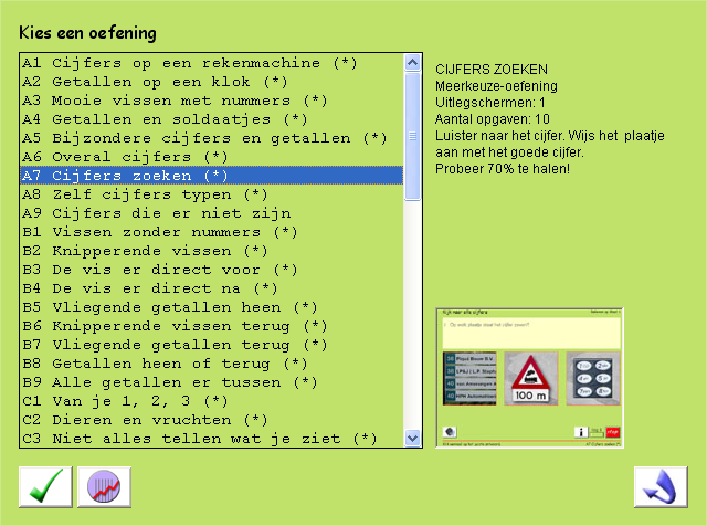 Druk op de statistiekknop linksonder om te weten te komen of u deze oefening eerder maakte.