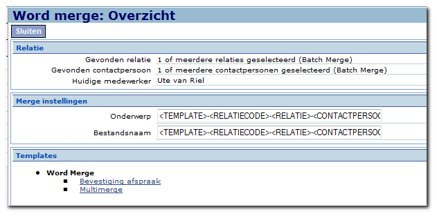 U krijgt nu een overzicht van alle relaties zoals u die via het zoekscherm heeft opgevraagd.