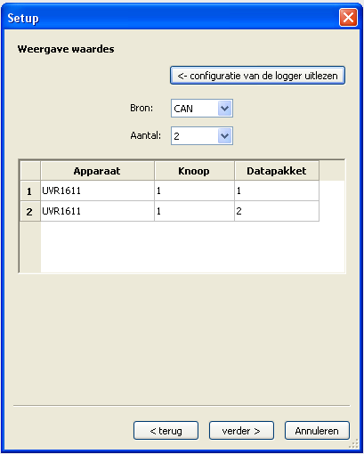 8 Overschrijven van de configuratie op de logger Belangrijk: Alleen indien deze knop wordt aangeklikt, worden de gewijzigde instellingen als configuratie in de logger overgenomen en opgeslagen.