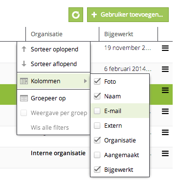 U kunt de kolommen breder en smaller maken door de uiterste eindes van de kolomkoppen te verslepen (de cursor veranderd in een dubbele pijl).