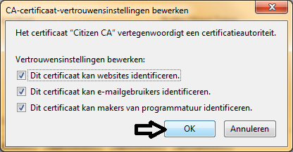 Zoek naar <Citizen CA> dat zich onder <Belgium Root CA> of <Belgium Root CA2> bevindt Klik op <Citizen CA> o!