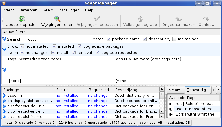 Na het installeren van de nieuwe software komt het normale adept scherm weer terug.