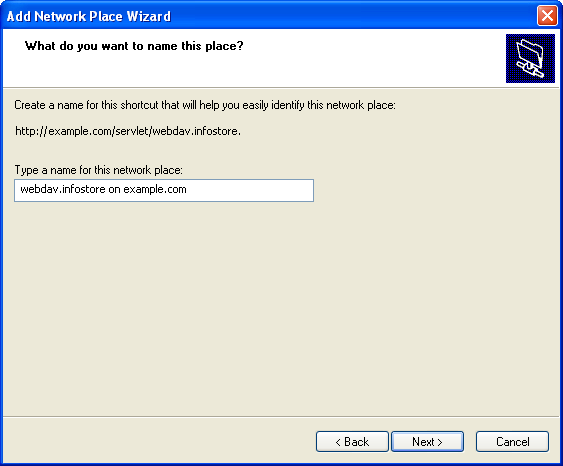 De Documentserver benaderen vanuit Windows XP Figuur 7.6. De Documenten sectie benoemen Codering Als u de codering instelt op ISO mag u geen speciale tekens gebruiken in de bestands- en mapnamen.