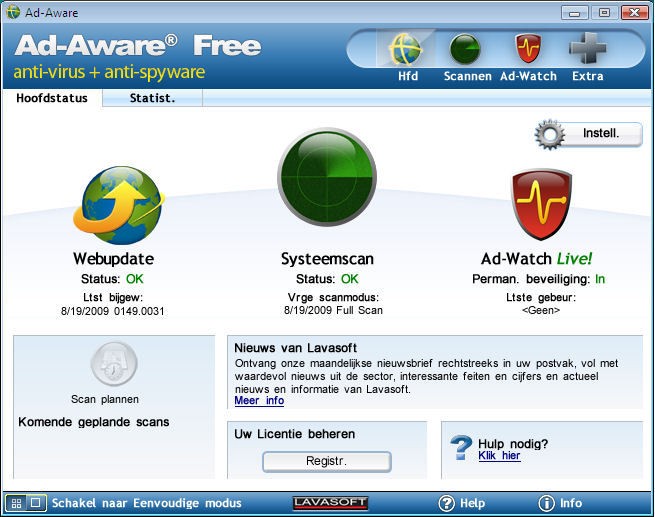 Ad-Aware Free Ook Lavasoft heeft een nieuwe versie van dit programma uitgebracht. De laatste versie doet eveneens dienst als anti-virusprogramma. Dit is nog steeds een passief programma.