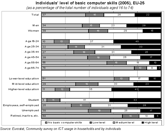 Figure 1: percentages of different groups in terms of basic computer skills The accumulation of advantage or, when viewing the process from the perspective of the laggards, the accumulation of