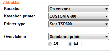 Voorkeuren Uit de praktijk blijkt dat ondernemers behalve een kassabonprinter ook nog een standaard A4 laserprinter hebben om overzichten af te drukken.