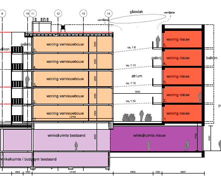 toevoerroosters; Voorverwarmde lucht via atrium; Douche WTW (bak); Bouwfysische eigenschappen: Dak : Rc = 5,0 m² K/W Vloer : Rc = 3,5 m² K/W Wanden : Rc = 4,5 m² K/W Beglazing