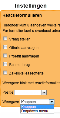 Hoofdstuk: Module: Reactieformulieren Weergave: Bij ieder voertuig wordt op de detailpagina het door u aangevinkte