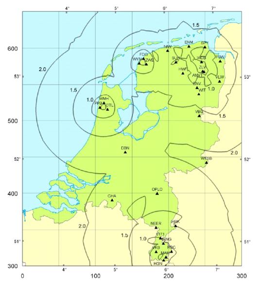 Geïnduceerde aardbevingen in Nederland Magnitude Coördinatenreferentiesysteem Oorspronkelijk papierformaat A4 Kilometer Tekening Gasveld Groningen Geïnduceerde aardbevingen in en meetstations