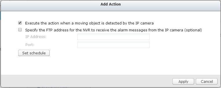 Acties: De NVR ondersteunt acties die geactiveerd kunnen worden wanneer de gekozen gebeurtenissen plaatsvinden op de ip-camera s of videoservers.