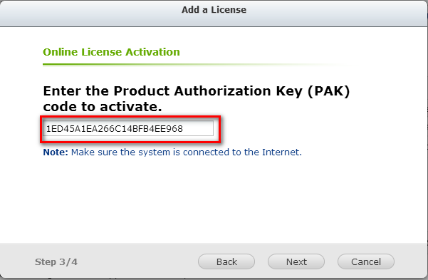 Stap2. Vul de Product Authorization Key (PAK) code in om de licentie te activeren. Stap3.