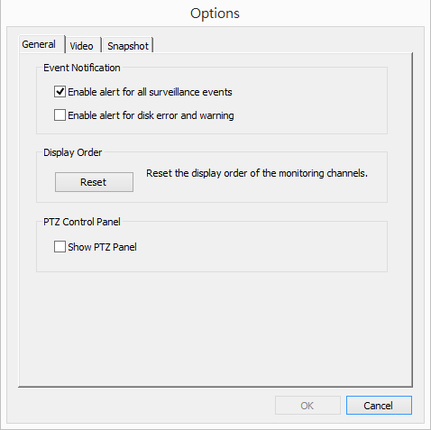 5.1.5 Bewakingsinstellingen Om de geavanceerde bewakingsinstellingen te configureren, klikt u op. De volgende opties zijn beschikbaar onder het tabblad General (Algemeen).