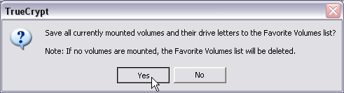 Klik in de statusbalk op Volumes en selecteer de menuoptie Save Currently Mounted Volumes as Favorite. Het volgende scherm verschijnt.