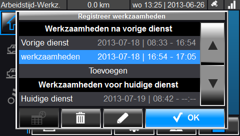 Activiteiten toevoegen Om de aanpassing te bevestigen drukt u op OK. U bent nu weer terug in het scherm Registreer werkzaamheden.