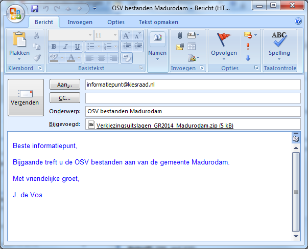4. Graag in het onderwerp van de mail aangeven dat het om de OSV-bestanden gaat en de gemeentenaam (bijvoorbeeld: OSV bestanden Madurodam). NB.