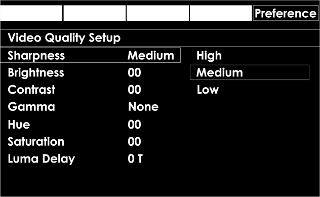 02) TV Mode (tv-modus) Gebruik de cursorknoppen (42/44/46/59) voor het selecteren van P-Scan Interlace 03) Quality (kwaliteit) Gebruik de cursorknoppen (42/44/46/59) om Quality (kwaliteit) te