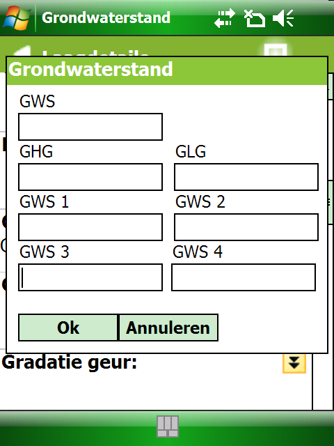 Grondwaterstand ook bij laagdetails invullen De grondwaterstand wordt genoteerd bij de meetpunten. Echter wordt de grondwaterstand aangetroffen tijdens het boren, bij het beschrijven van de lagen.