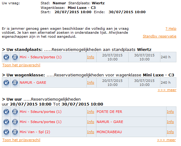 De Standby-reservatie Standby-reservatie : waarom? De bezetting van de cambio-wagens verandert voortdurend.