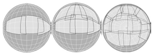 Figuur 3-4: Projectie van afzonderlijke foto's op een bol (Wahbeh, 2011) Deze bol wordt dan teruggeprojecteerd naar een plat vlak door middel van een cartografische projectie, meestal kiest men voor