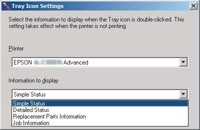 Afdruktaken Wanneer u klikt op de huidige status van de printer, klikt u op het EPSON Status Monitor taakbalkpictogram op de taakbalk, en selecteert u de printernaam en het menu dat u wilt openen.