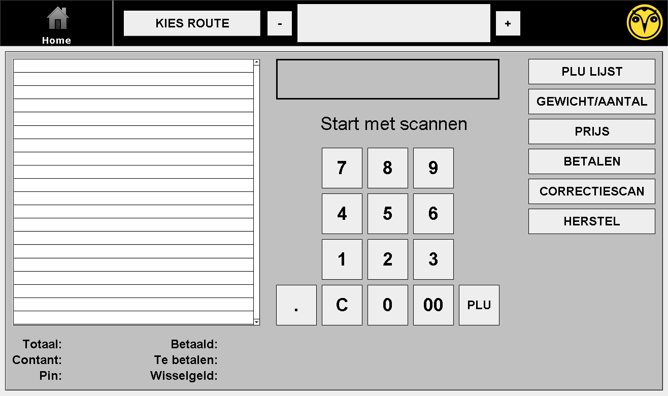 1. Hoofdmenu Kassa Overzicht hoofdmenu: 1.1. Home knop Deze knop sluit het kassa scherm, en gaat terug naar het hoofdmenu van Hunter Desktop 1.2. Route / Halte selectie Wordt behandeld bij: 7.