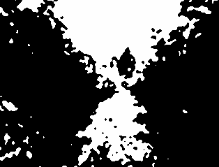 Vervolgens hebben we het beeld nog een aantal keer gesmooth met een mediaan filter, waardoor de zwarte pixels in het gangpad en de enkele overgebleven witte pixels in de bomen ook verdwenen zijn.