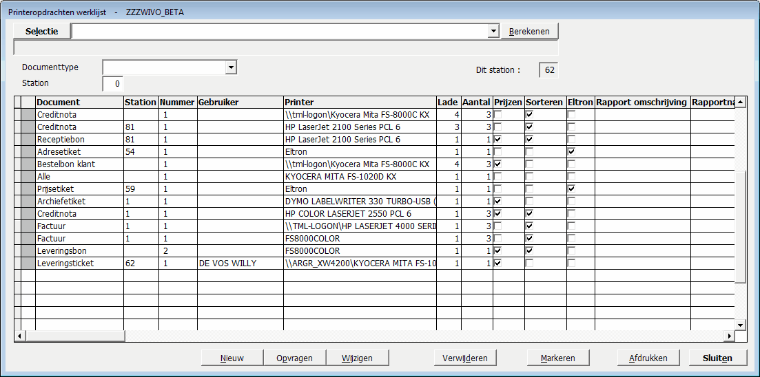 Starten met DBFACTw Prijzen vermelden Sorteren Via Loop Eltron 117 geselecteerd voor lijst Printopdracht voor lijst: Laat alle opdrachten zien waarvoor een bepaalde lijst een bepaalde printer