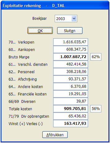 290 Helpfile DBFACTw 2.6Xxxx 4.1.14.3 Exploitatierekening Geeft een verkorte vorm van de exploitatierekening weer op het huidige ogenblik van een gekozen boekjaar.