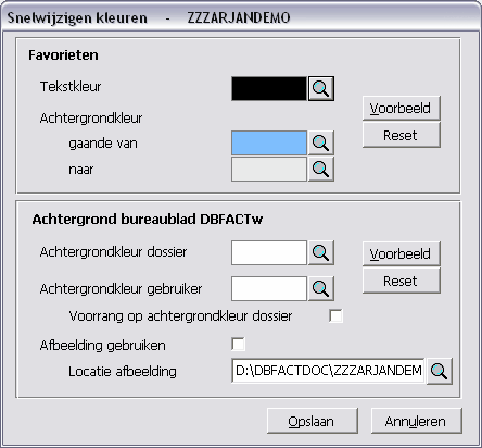 Starten met DBFACTw 53 als de tekstkleur van de items kan worden ingesteld.