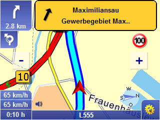 Hoofdstuk 16: Het navigatiebeeldscherm Opmerking Afbeeldingen van de reale afslagsituatie kunnen alleen worden weergegeven als de afslagsituatie ook met een afbeelding kan