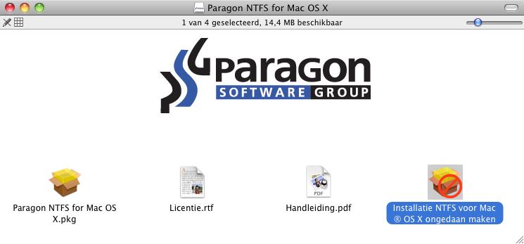 22 Installatie van het stuurprogramma ongedaan maken Als u de installatie van Paragon NTFS voor Mac OS X ongedaan wilt maken, doet u het volgende: 1.