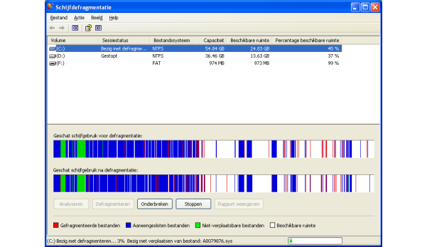 Toegegeven, bij Windows Vista, 7 en 8 is er na het defragmenteren van de schijf lang niet altijd snelheidswinst merkbaar. Dat is in XP wel anders!