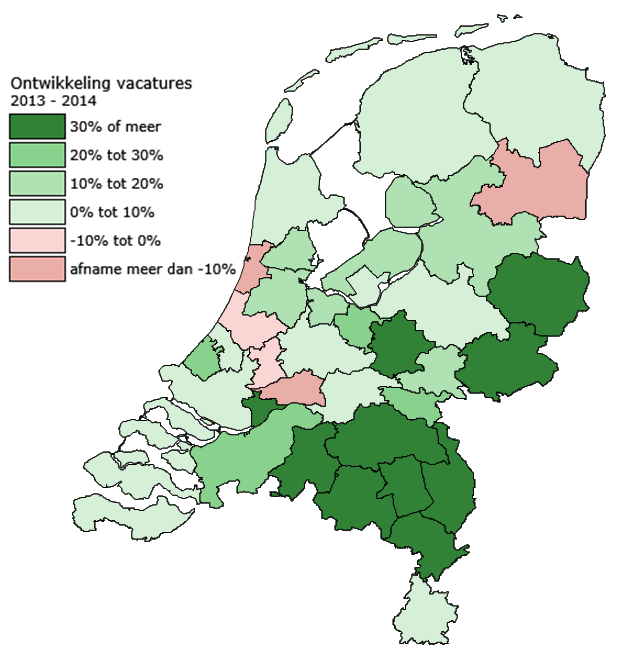 Onder andere in de regio s Gooi en Vechtstreek (16%), Helmond-De Peel (13%), Groningen (13%) en Haaglanden is het aandeel vacatures vanuit de zorg hoger dan gemiddeld.