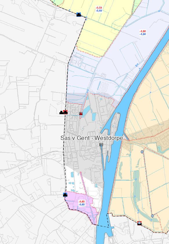 Oppervlaktewatersysteem Sas van Gent grenst aan het Kanaal van Gent naar Terneuzen. Ten noorden en zuiden van de bebouwde kom zijn enkele primaire en secundaire watergangen aanwezig, zie afbeelding 3.