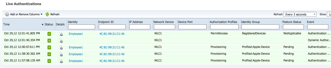 27 Cisco ISE: logboek van authenticaties