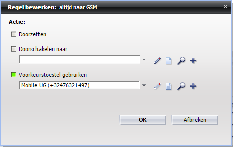 Regels Voorbeeld (vervolg) OpenScape Webclient (12) Bij Voorkeurtoestel gebruiken kies je je GSM.