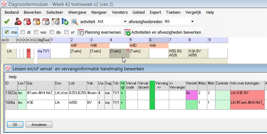 Toetsen en dagrooster Tijd geleden is toetsrooster gemaakt, maar